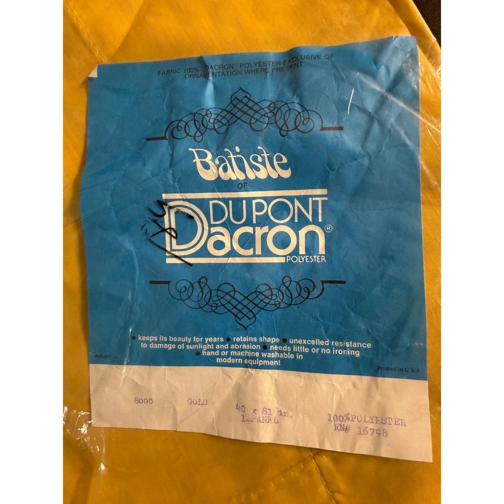 Vintage Batiste of DuPont Dacron Gold Curtain Panel 40x81 Model 8000